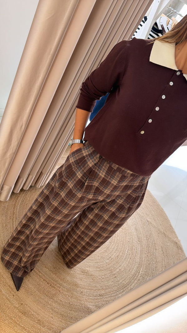 Calça clássica padrão xadrez