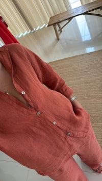 Conjunto de linho terracotta