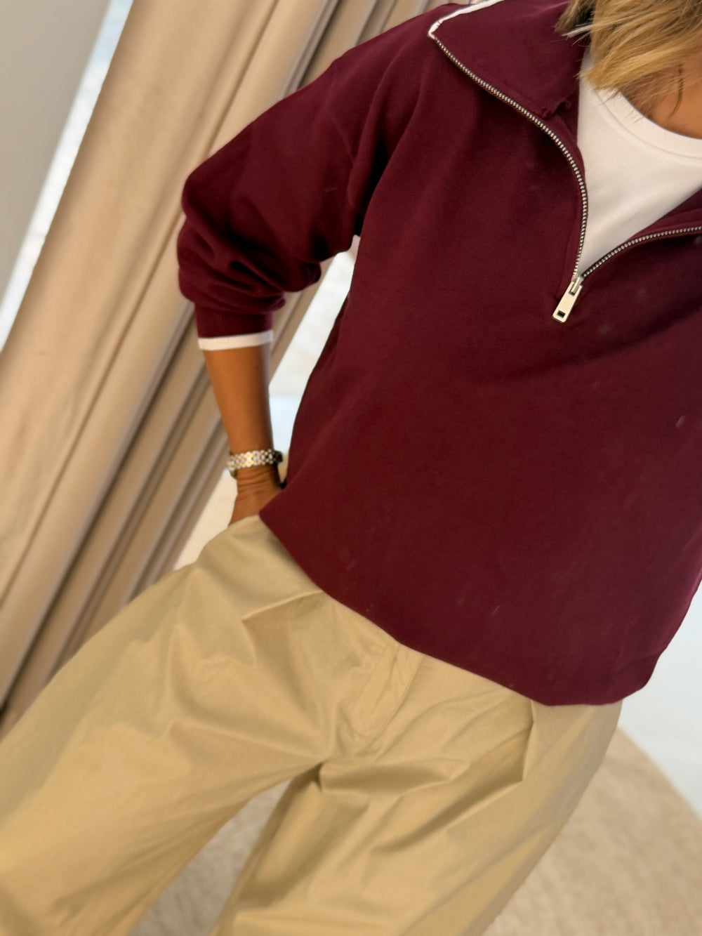 Polo com fecho Bordeaux