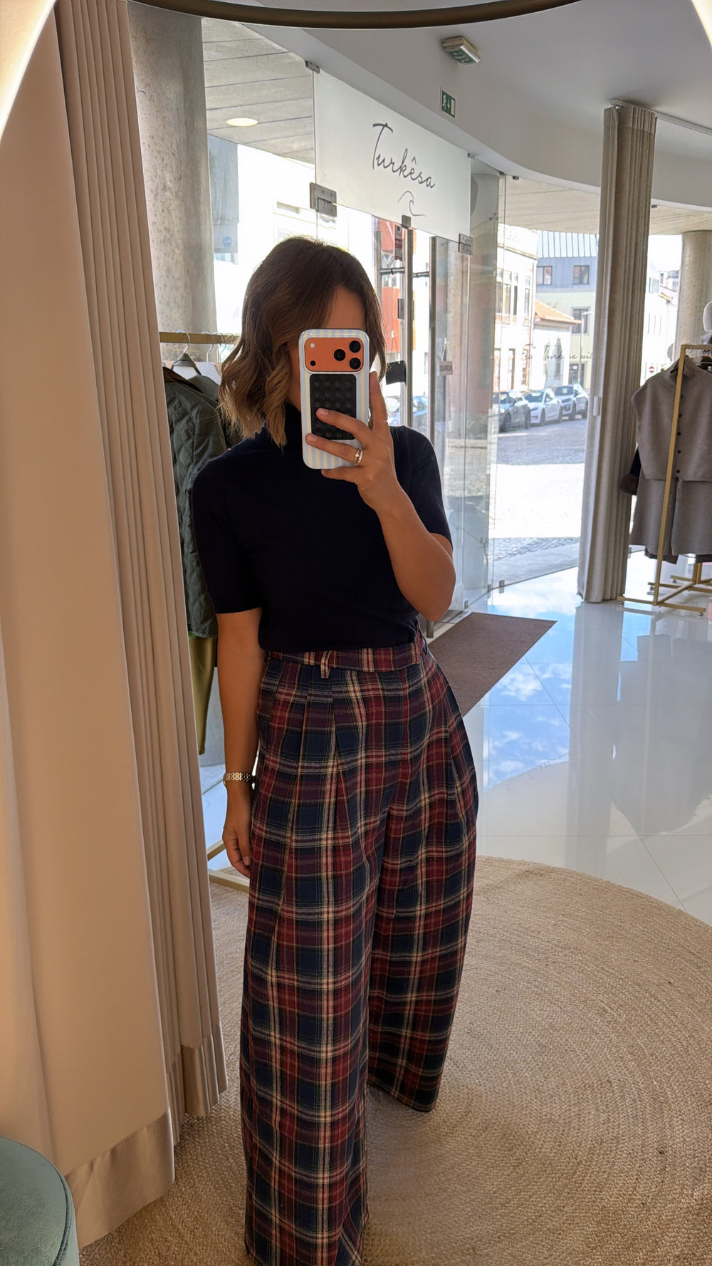 Calça Mochy xadrez azul
