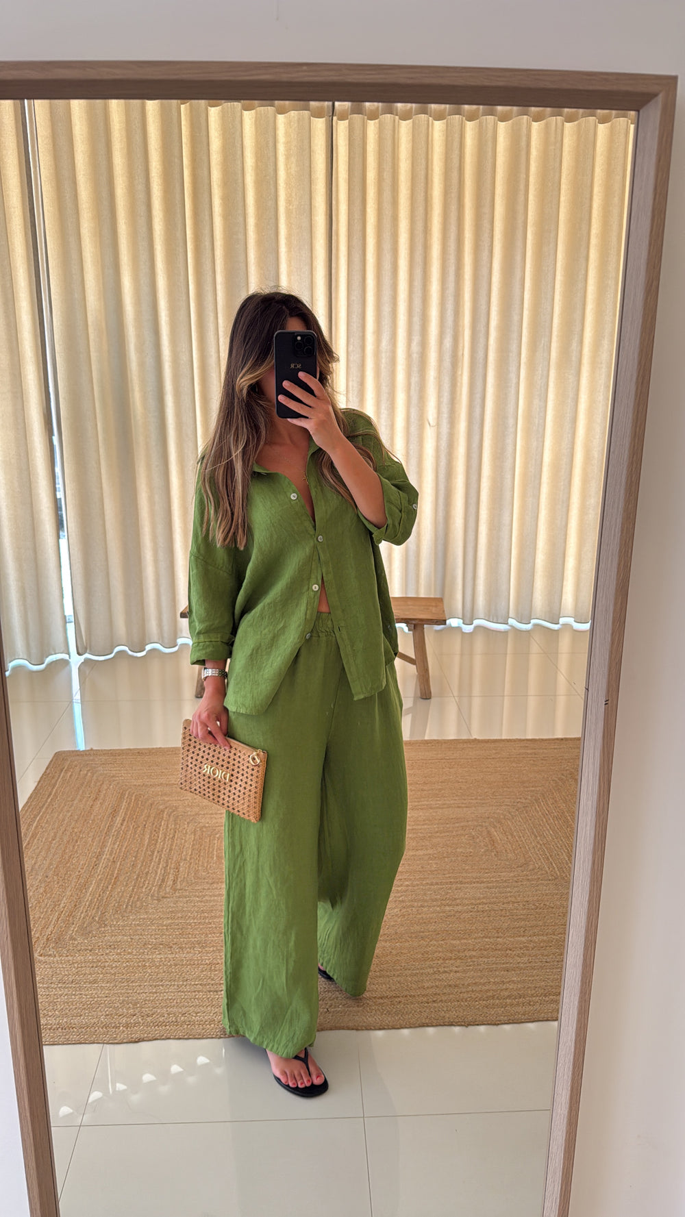 Conjunto linho camisa em verde