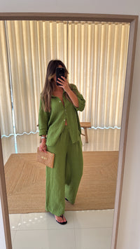 Conjunto linho camisa em verde