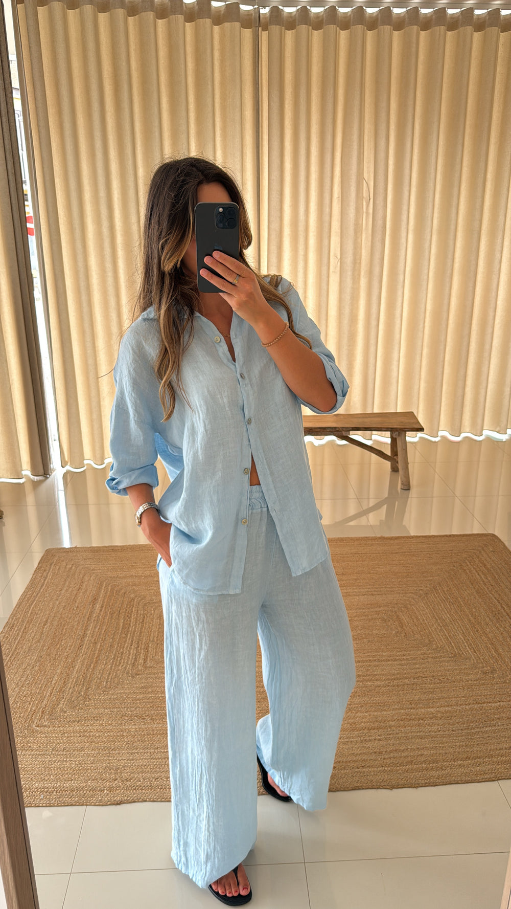 Conjunto de linho azul bebé