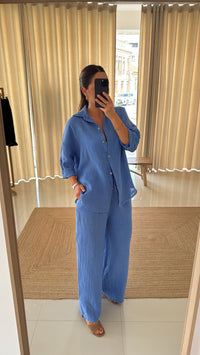 Conjunto de linho azul céu