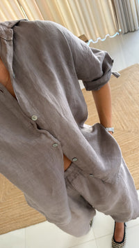 Conjunto linho calça mom fit taupe