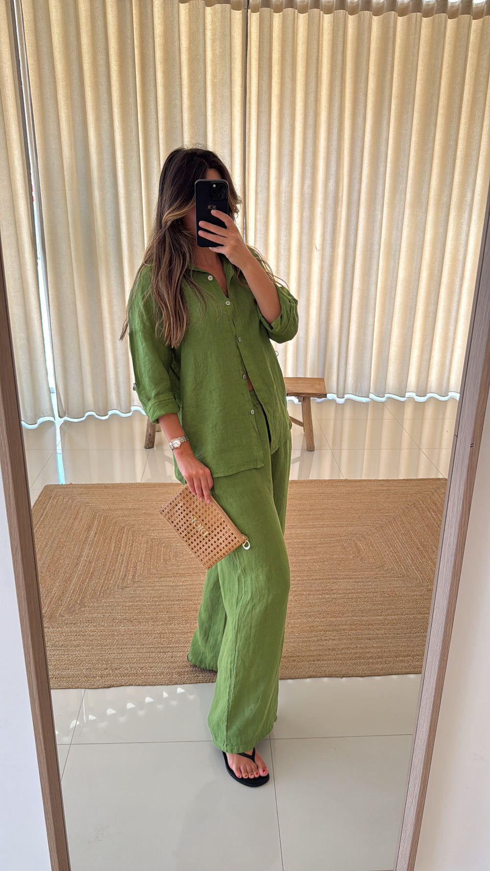 Conjunto linho camisa em verde