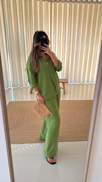 Conjunto linho camisa em verde