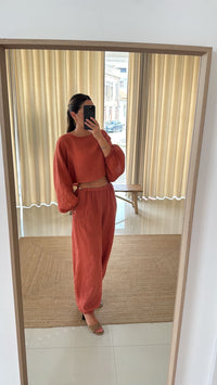 Conjunto blusa e calça bombacha terracotta