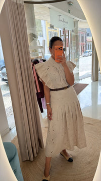 Vestido bordado inglês bege