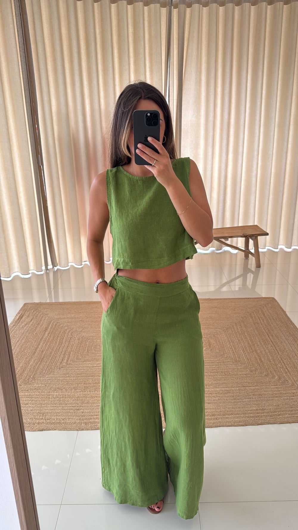 Conjunto de linho verde com calça