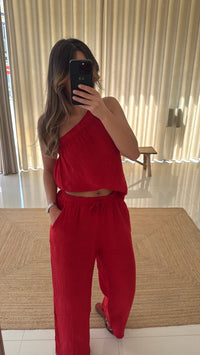 Conjunto de linho vermelho