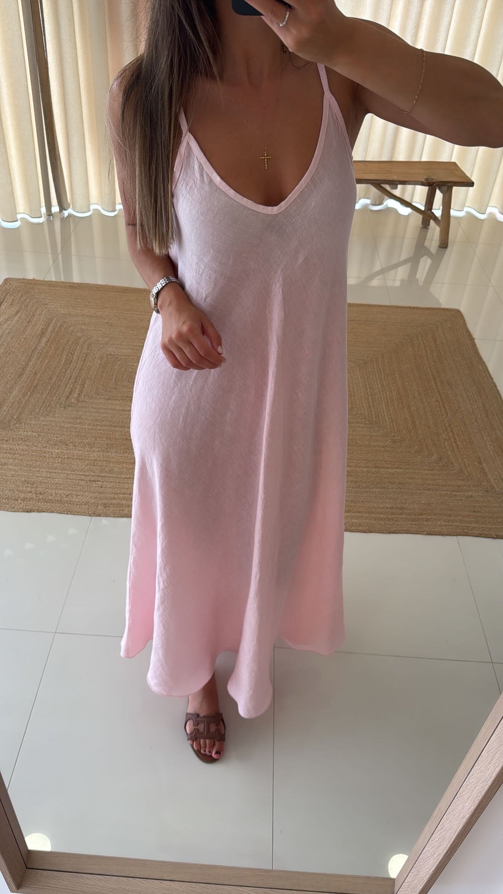 Vestido linho rosa