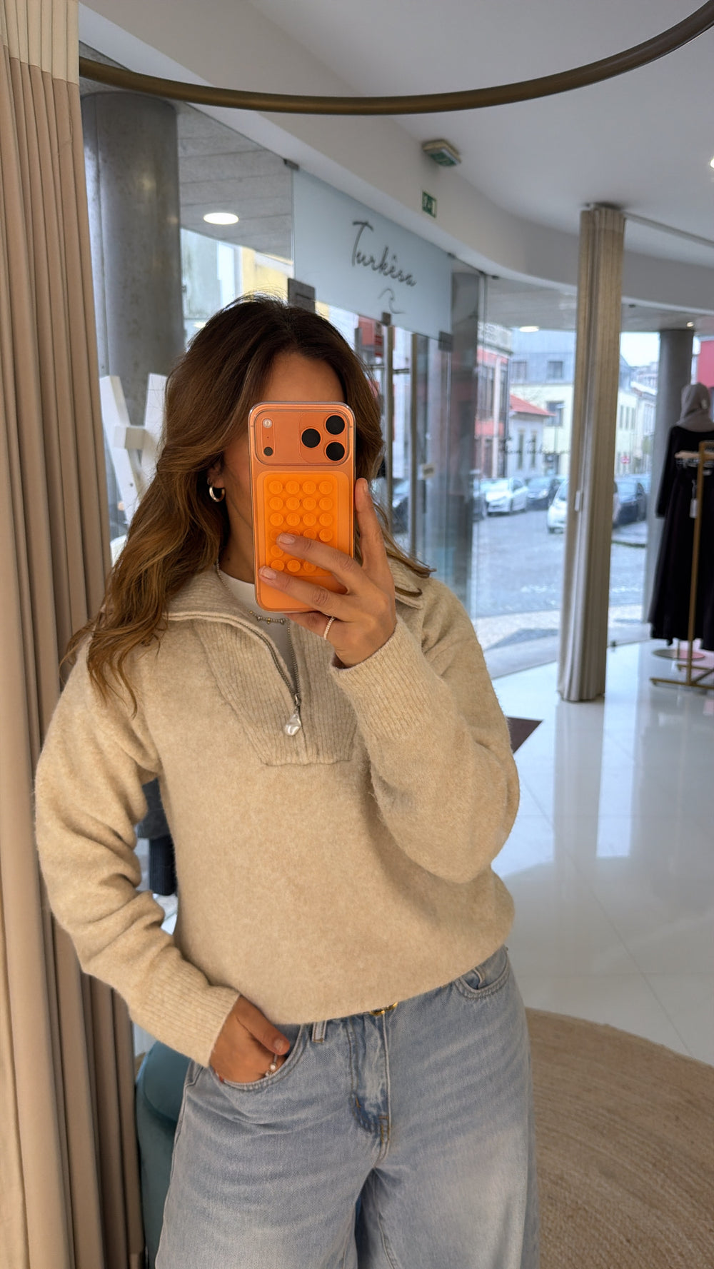 Camisola malha fecho pérola