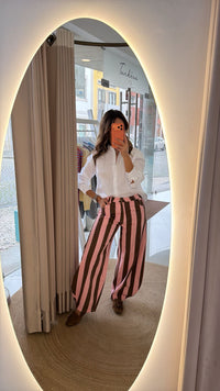 Calças às Riscas Rosa e Castanho