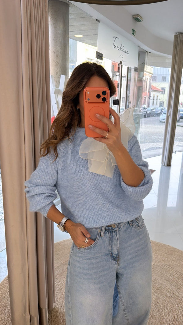 Camisola Azul Bebé com Laço em Organza