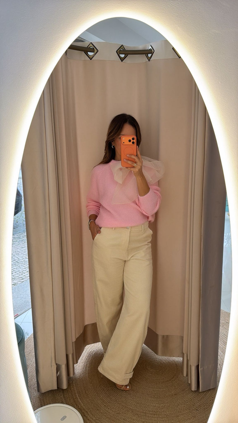 Camisola Rosa com Laço em Organza