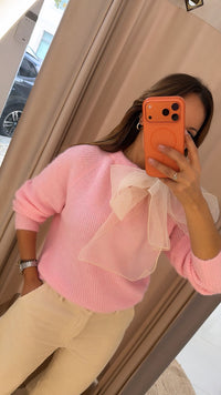 Camisola Rosa com Laço em Organza
