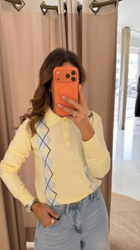 Polo Losangos Amarelo Pastel e Azul